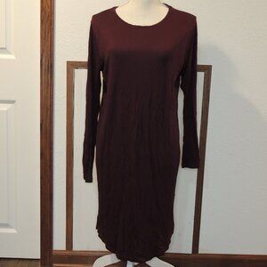 H & M Burgundy Long Sleeve Bodycon Midi Dress | Minimalist Stretch | Classic Fit